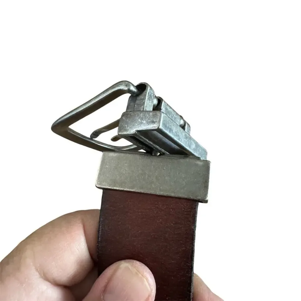 Kid’s Black/Brown Genuine Leather Reversible Belt Silver Buckle 2 Row Grommets
